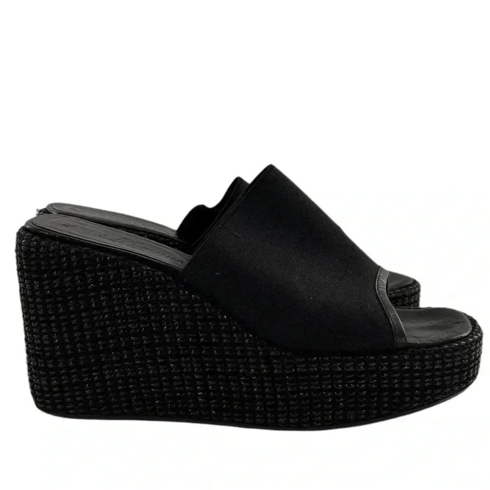 Donald J Pliner womens sandals size 7 black leather chunky platform wedges 90s